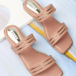 ELLE Striped Double Strap Open Toe Flats-19