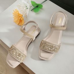 Anouk Cream-Colourblocked & Gold-Toned Embroidered Open Toe Flats-picture-46