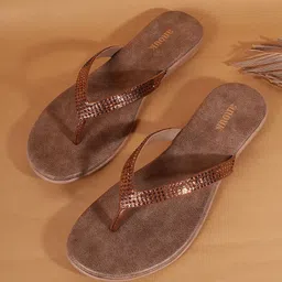 Anouk Brown & Copper-Toned Embellished Open Toe Flats-23