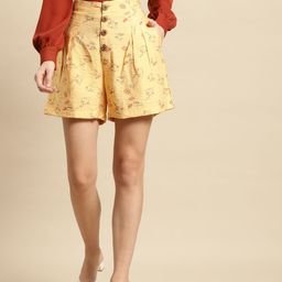 WoowZerz Women Yellow & Red Floral Print Slim Fit High-Rise Regular Shorts-7