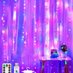 Desidiya Pink 8 Modes LED Curtain String Lights-33