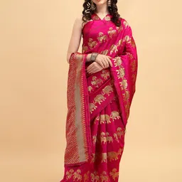 Sangria Women Pink Silk Blend Woven Design Banarasi Zari Work Saree-image-29