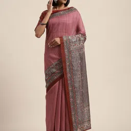 Shaily Pink & Blue Ethnic Motifs Silk Blend Saree-picture-49