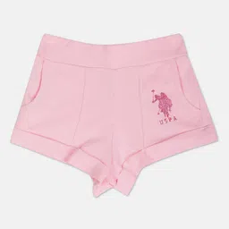 U.S. Polo Assn. Kids Girls Mid-Rise Embroidered Details Pure Cotton Shorts-image-62