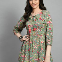 KALINI Floral Printed Tie-Up Neck Gathered Tunic-picture-16