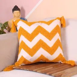 STITCHNEST White & Yellow Embroidered Square Cushion Cover-image-12