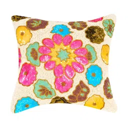 PURINA'S White & Pink Embellished Square Cushion Cover-33