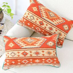 Art Avenue Orange & Cream-Coloured Ethnic Motifs Printed Rectangle Cotton Cushion Cover-8