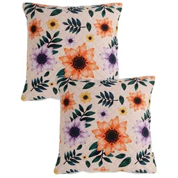 Aura Orange & Purple 2Pcs Floral Velvet Square Cushion Covers-image-59