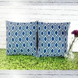 Pink Parrot Blue & White 2 Pieces Geometric Printed Square Cushion Covers-image-11
