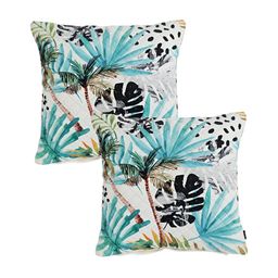 Aura Turquoise Blue & White 2Pcs Floral Velvet Square Cushion Covers-image-94