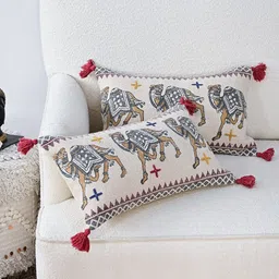 Art Avenue Beige & Black Ethnic Motifs Rectangle Cotton Cushion Covers-52