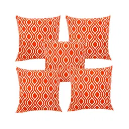 Pink Parrot Red & White 5 Pieces Geometric Printed Square Cushion Covers-10
