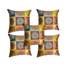 TANLOOMS Brown & Yellow 5 Pieces Floral  Printed Square Cushion Covers-56
