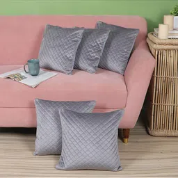 MFD HOME FURNISHING Set of 5 Grey Checked Square Cushion Covers-image-56