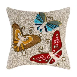 PURINA'S Off White & Blue Ethnic Motifs Square Cushion Cover-image-33