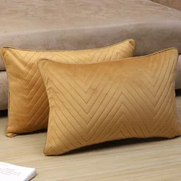 MFD HOME FURNISHING Gold-Toned 2 Pieces Geometric Rectangle Satin Cushion Covers-54