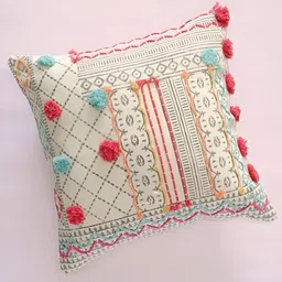Art Avenue Cream-Coloured & Red Embroidered Square Cushion Covers-image-74