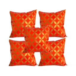 Pink Parrot Orange & Gold-Toned 5 Pieces Ethnic Motifs Square Cushion Covers-image-41