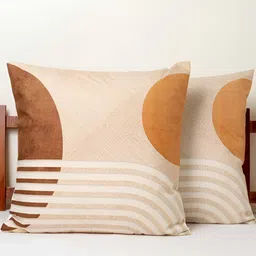 BELLA TRUE Beige & White 2 Pieces Geometric Square Cushion Covers-image-87