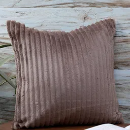 MFD HOME FURNISHING Brown Striped Velvet Square Cushion Cover-image-54