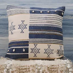 Art Avenue White & Blue Geometric Printed Square Cushion Cover-picture-30