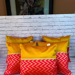 Pink Parrot Yellow & Red 5 Pieces Geometric Printed Square Cushion Covers-image-16