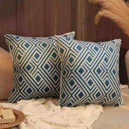 BELLA TRUE Off White & Blue 2 Pieces Geometric Square Cushion Covers-image-15