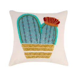 YWULY White & Blue Floral Embellished Square Cushion Cover-image-37