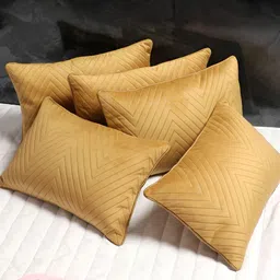 MFD HOME FURNISHING Gold-Toned 5 Pieces Striped Satin Rectangle Cushion Covers-image-1