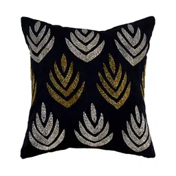 YWULY Black & Beige Floral Embellished Square Cushion Cover-image-66
