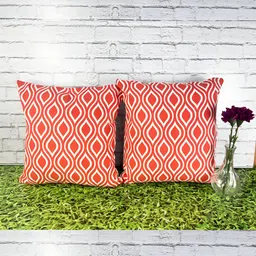Pink Parrot White & Red 2 Pieces Geometric Printed Square Cushion Covers-image-80
