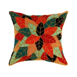 Aditya Impex Red & Peach Floral Embellished Silk Square Cushion Cover-picture-11
