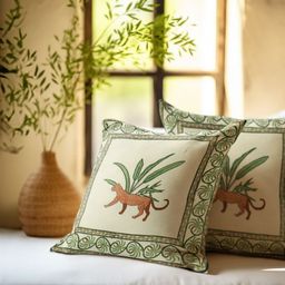 Baarno White & Green Set of 2 Floral Square Cushion Covers-22