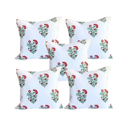 Pink Parrot White & Red 5 Pieces Floral Printed Square Cushion Covers-16