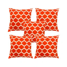 Pink Parrot Red & White 5 Pieces Geometric Square Cushion Covers-11