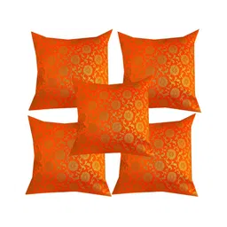 Pink Parrot Orange & Gold-Toned 5 Pcs Ethnic Motifs Square Cushion Covers-image-13