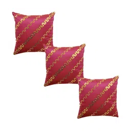 HOME9INE Fuchsia & Beige 3 Pieces Embellished Square Cushion Covers-58