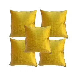 Pink Parrot Green & Gold-Toned 5 Pieces Geometric Square Cushion Covers-image-21