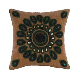 YWULY Green & Gold-Toned Ethnic Motifs Embellished Square Cushion Cover-image-10