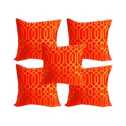 Pink Parrot Orange & Gold-Toned 5 Pcs Geometric Square Cushion Covers-image-40