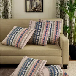 Sangria Pink & Grey 5 Pieces Abstract Printed Pure Cotton Square Cushion Covers-47