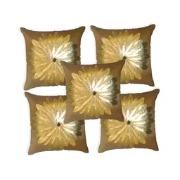 MONKDECOR Gold-Toned & White 5 Pieces Floral Embellished Silk Square Cushion Covers-picture-26