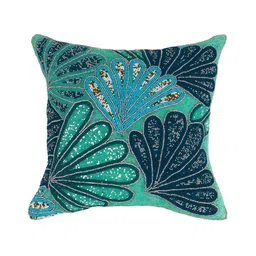 YWULY Teal & Turquoise Blue Floral Embellished Square Cushion Cover-image-72
