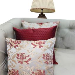 Good Vibes Maroon & Grey 3 Pieces Ethnic Motifs Square Cushion Covers-94
