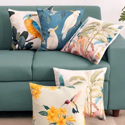 haus & kinder Blue & White 5 Pieces Cotton Floral Square Cushion Covers-46