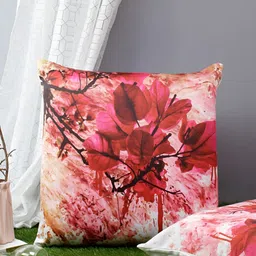Aura Maroon & White 2 Pcs Floral Square Cushion Covers-14
