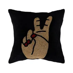 Aditya Impex Black & Beige Quirky Silk Square Cushion Cover-picture-25