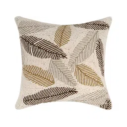 YWULY Cream-Coloured & Brown Floral Embellished Square Cushion Cover-50