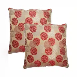 MONKDECOR Maroon & Cream 2Pcs Floral Square Cushion Covers-image-93